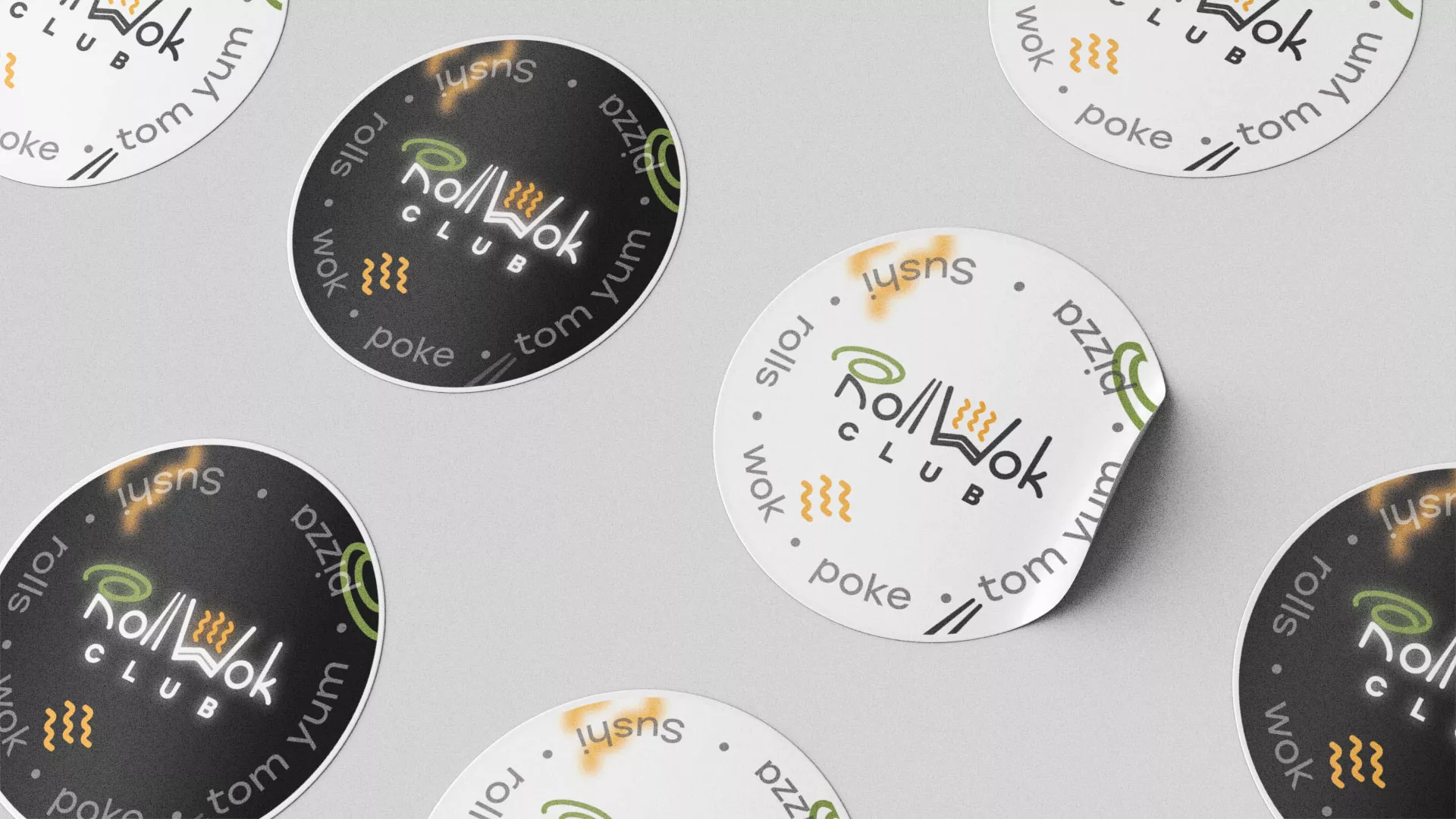 Разработка дизайна наклеек для суши-бара «Roll Wok Club» в Ирбите Разработка дизайна наклеек для суши-бара «Roll Wok Club» в Ирбите